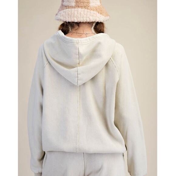 Easel Women Happy Kahki Fleece Jogger Hoodie Set Mineral Wash Athleisure - Picture 2 of 3